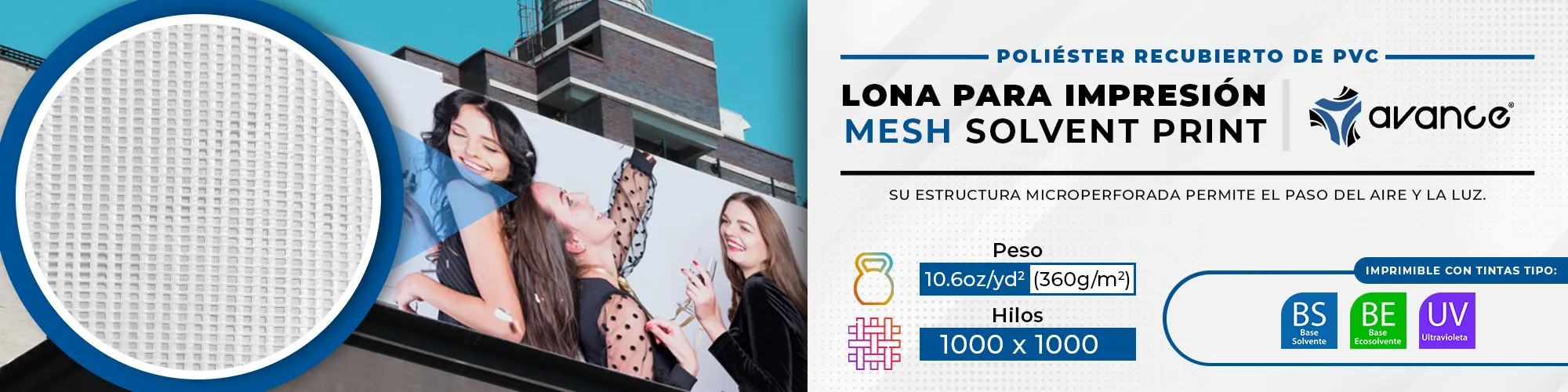 Lona Mesh Solvent Print para impresión digital