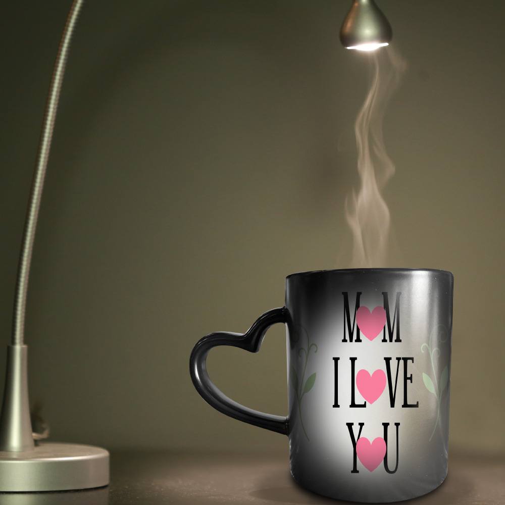 Taza mágica negra con asa de corazón SublimArts de 11oz