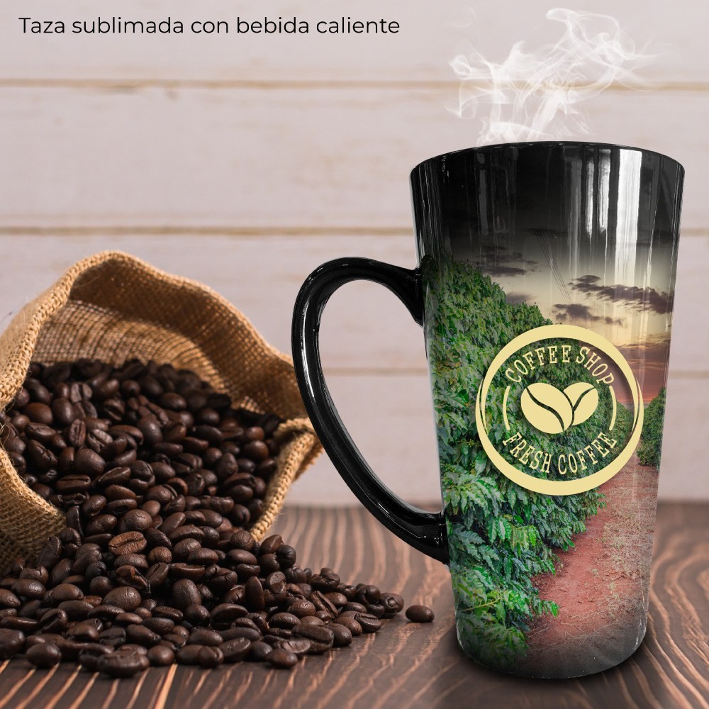 Taza Latte Negra Mágica De Cerámica 17oz Sublimarts