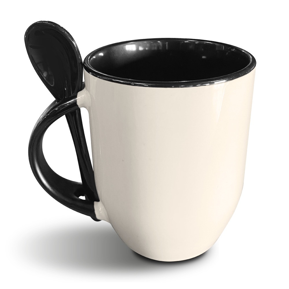 Taza Blanca De 11oz Con Interior, Asa Y Cuchara Negra Sublimarts - Imagen 1