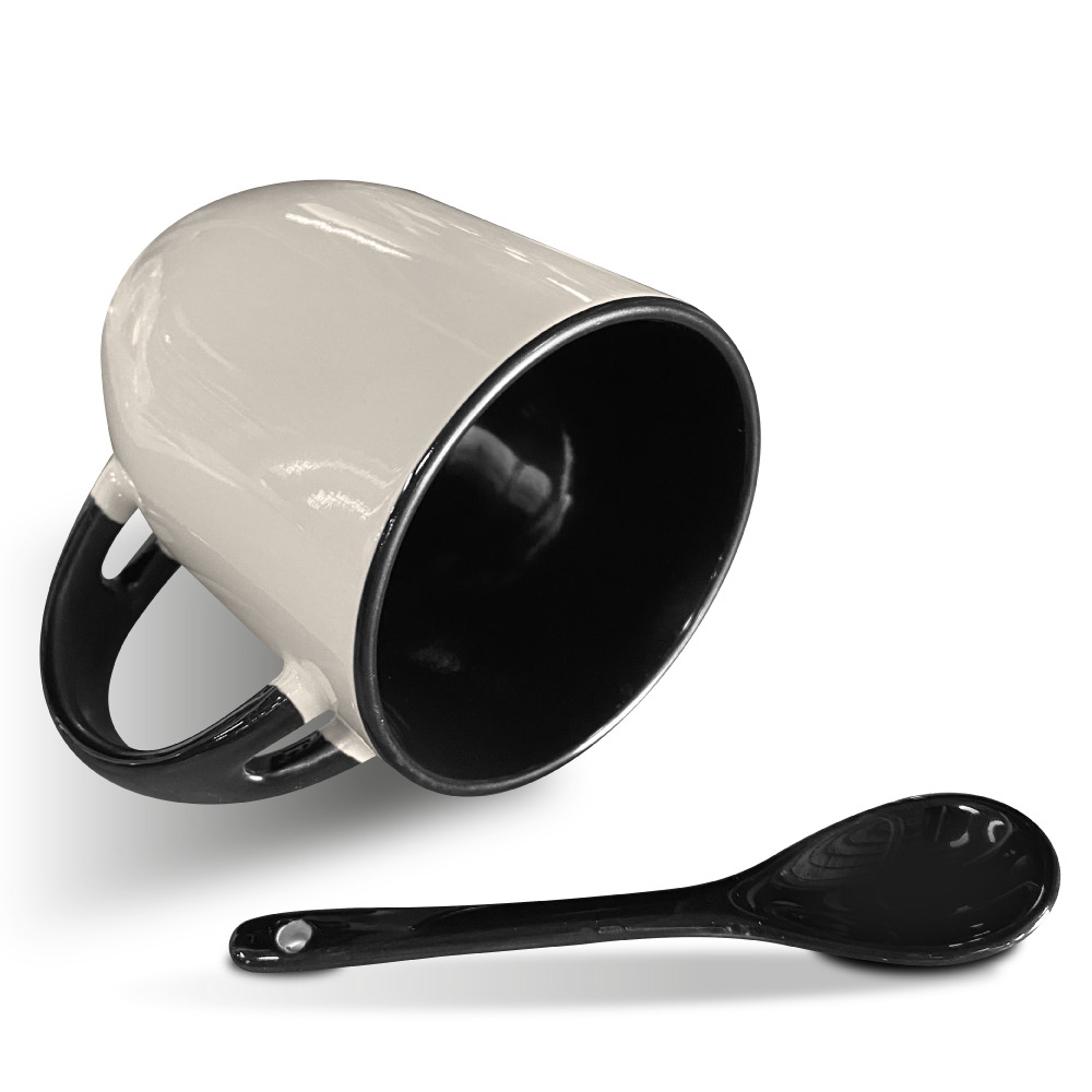 Taza Blanca De 11oz Con Interior, Asa Y Cuchara Negra Sublimarts - Miniatura 2