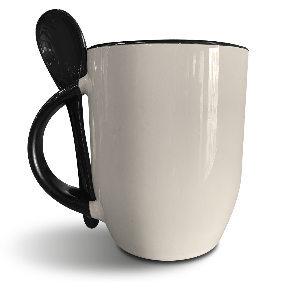 Taza Blanca De 11oz Con Interior, Asa Y Cuchara Negra Sublimarts - Miniatura 3