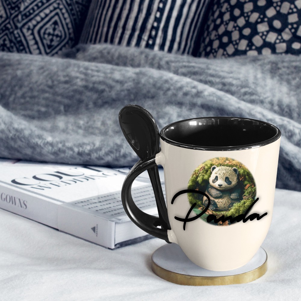 Taza Blanca De 11oz Con Interior, Asa Y Cuchara Negra Sublimarts - Miniatura 6