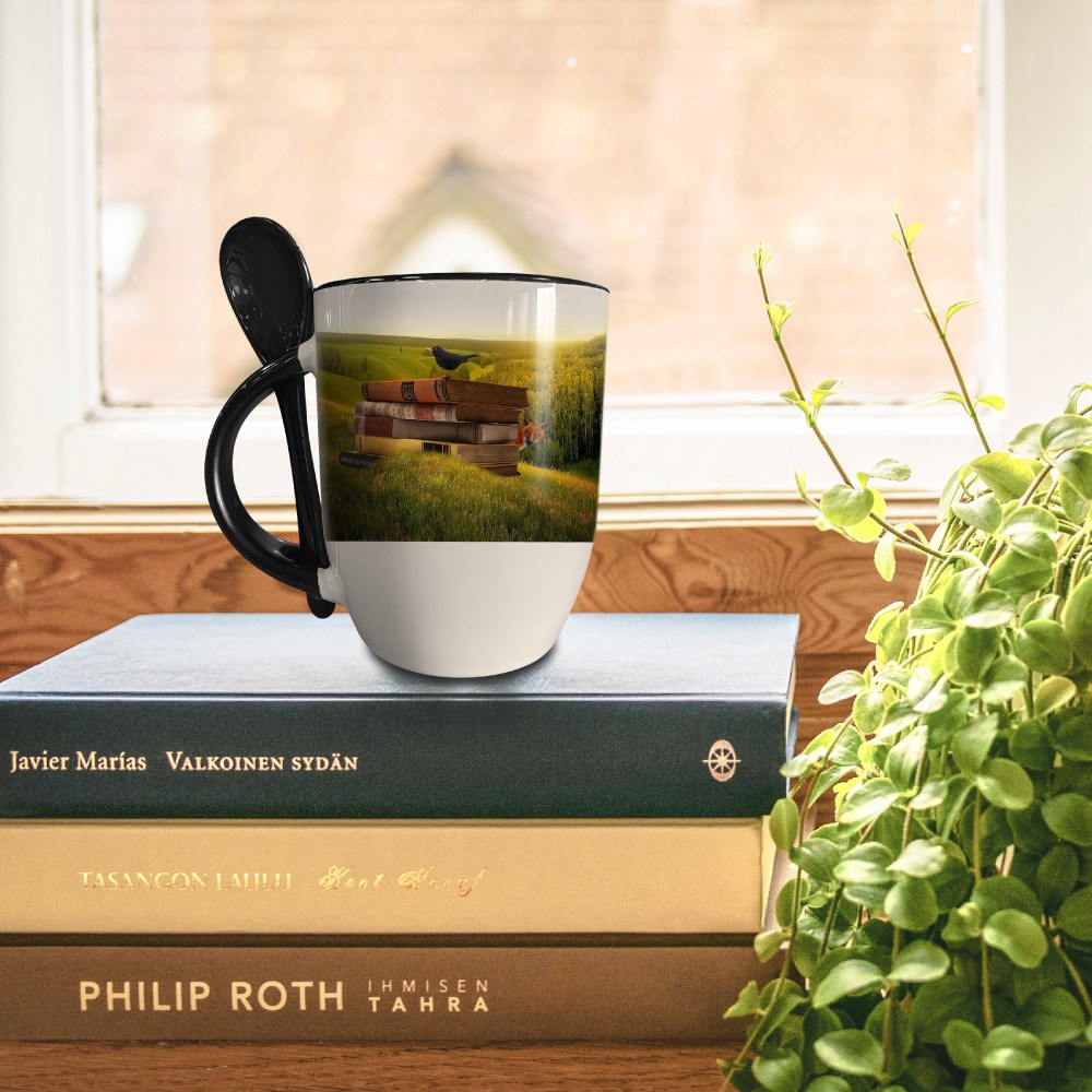 Taza Blanca De 11oz Con Interior, Asa Y Cuchara Negra Sublimarts - Miniatura 9