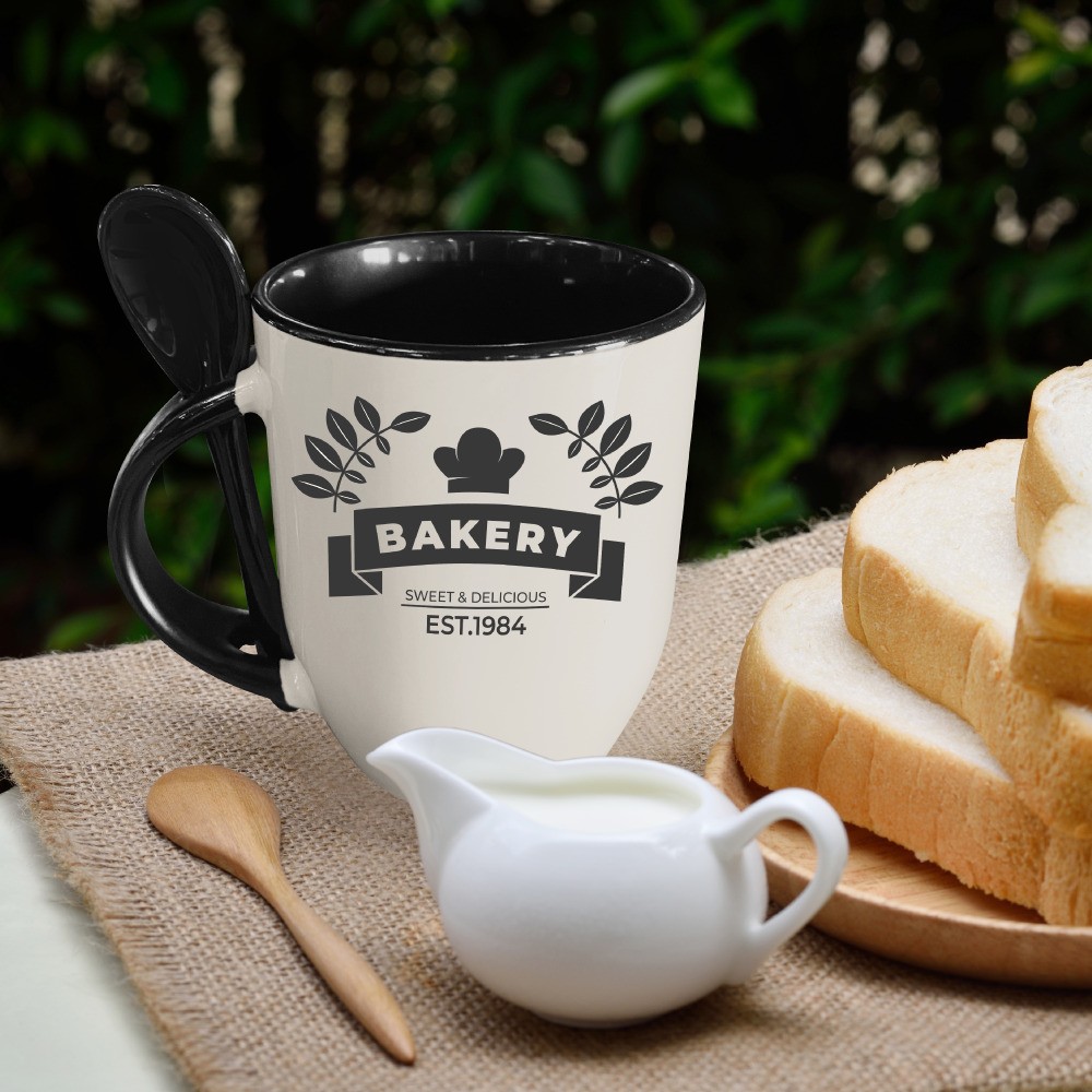 Taza Blanca De 11oz Con Interior, Asa Y Cuchara Negra Sublimarts - Miniatura 10