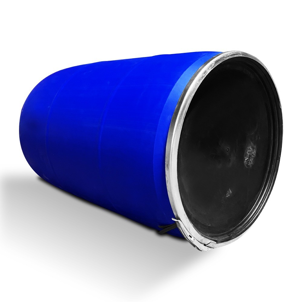 Tambo de Plástico Azul Rey Abierto de 220 litros con Tapa y Cincho
