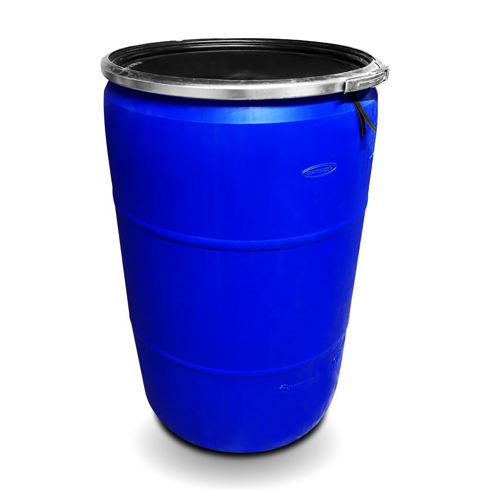 Tambo de Plástico Azul Rey Abierto de 220 litros con Tapa y Cincho