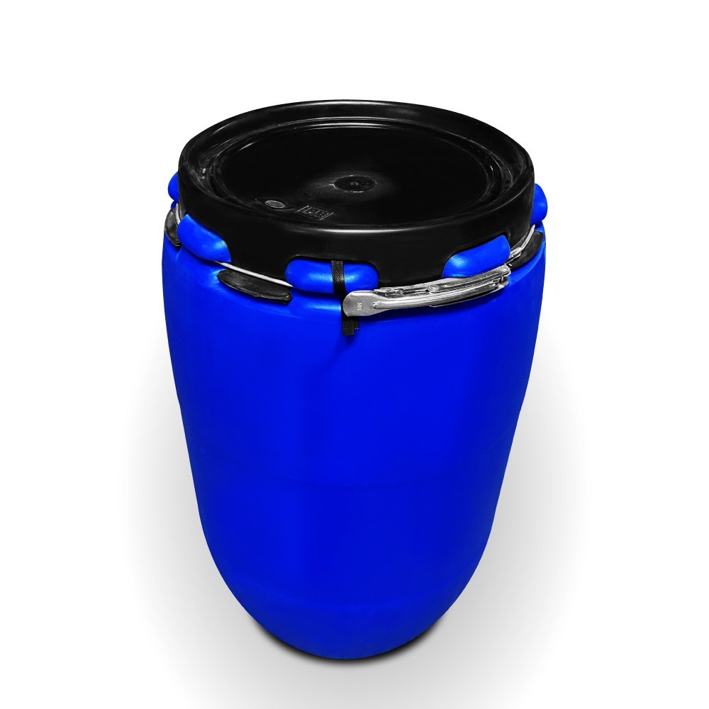 Tambo de Plástico Azul Abierto de 120 litros con Tapa y Cincho