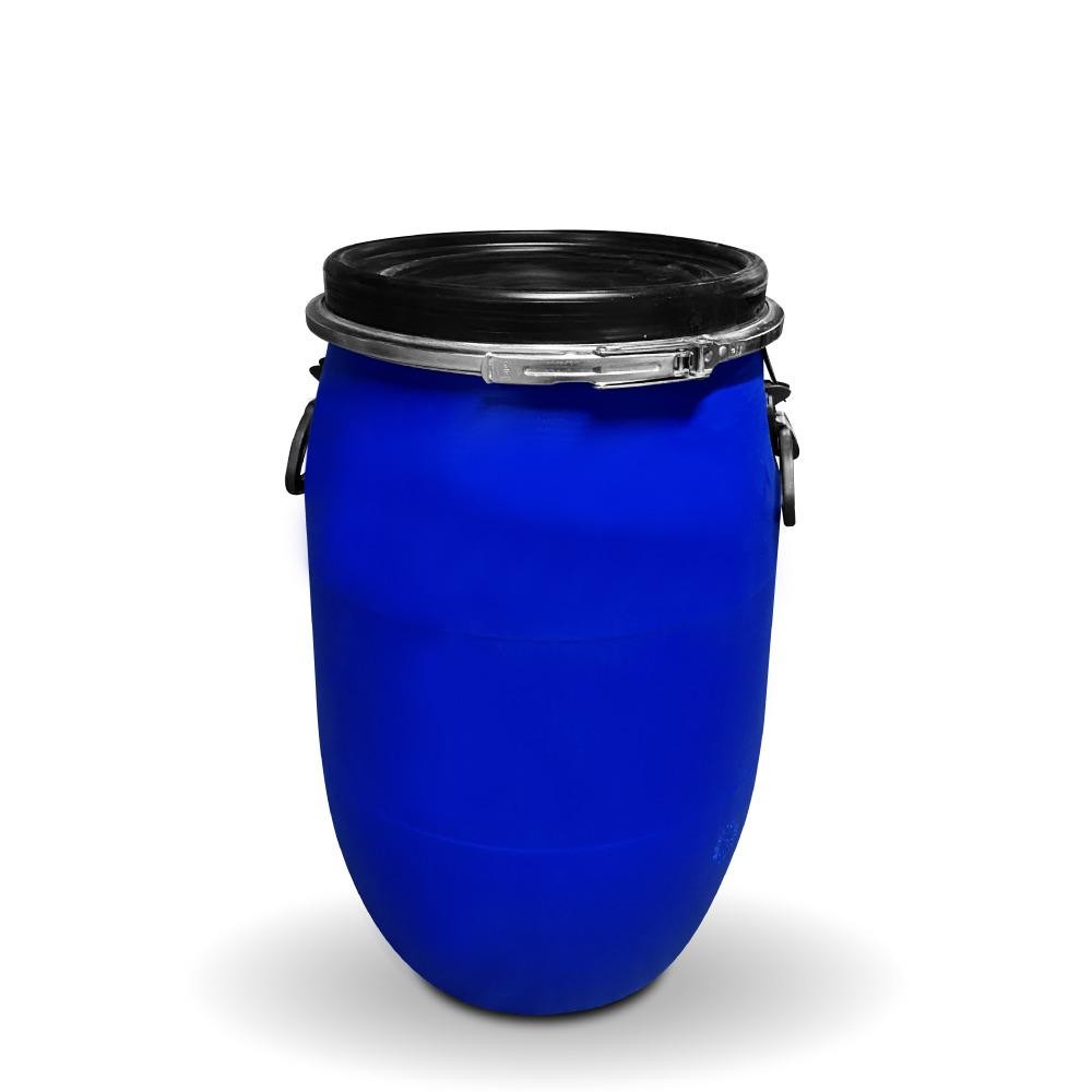 Tambo de Plástico Azul Abierto de 60 litros con Tapa y Cincho