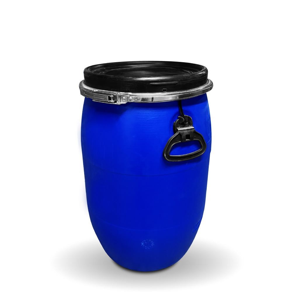 Tambo de Plástico Azul Abierto de 60 litros con Tapa y Cincho - Miniatura 4