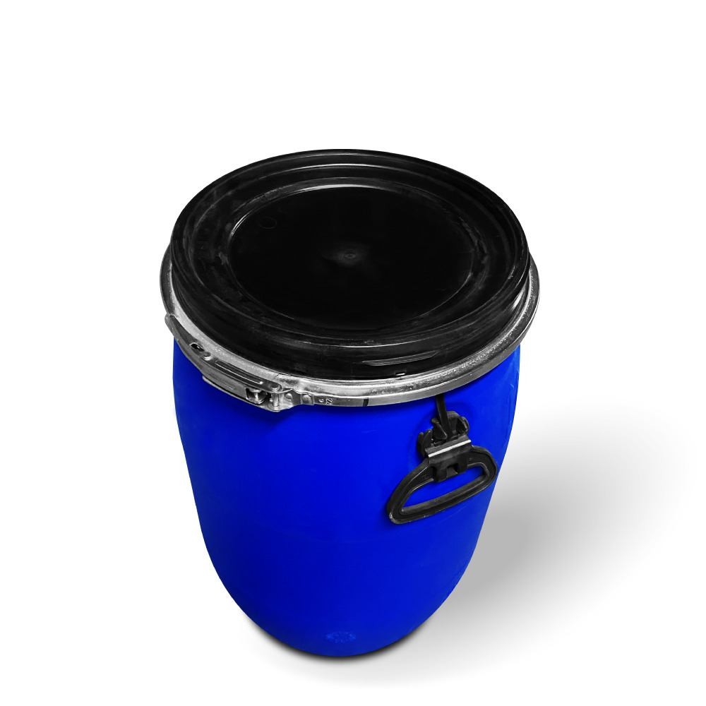 Tambo de Plástico Azul Abierto de 60 litros con Tapa y Cincho - Miniatura 5