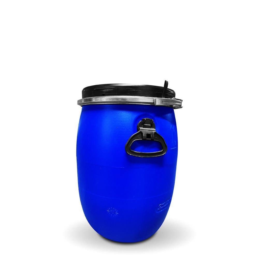 Tambo de Plástico Azul Abierto de 50 litros con Tapa y Cincho