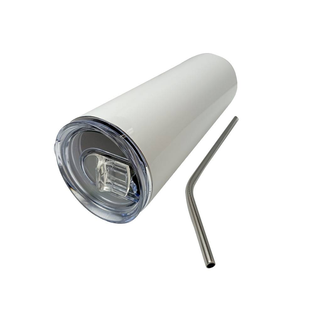 Termo Skinny de Acero Inoxidable blanco con popote 20oz - Miniatura 4