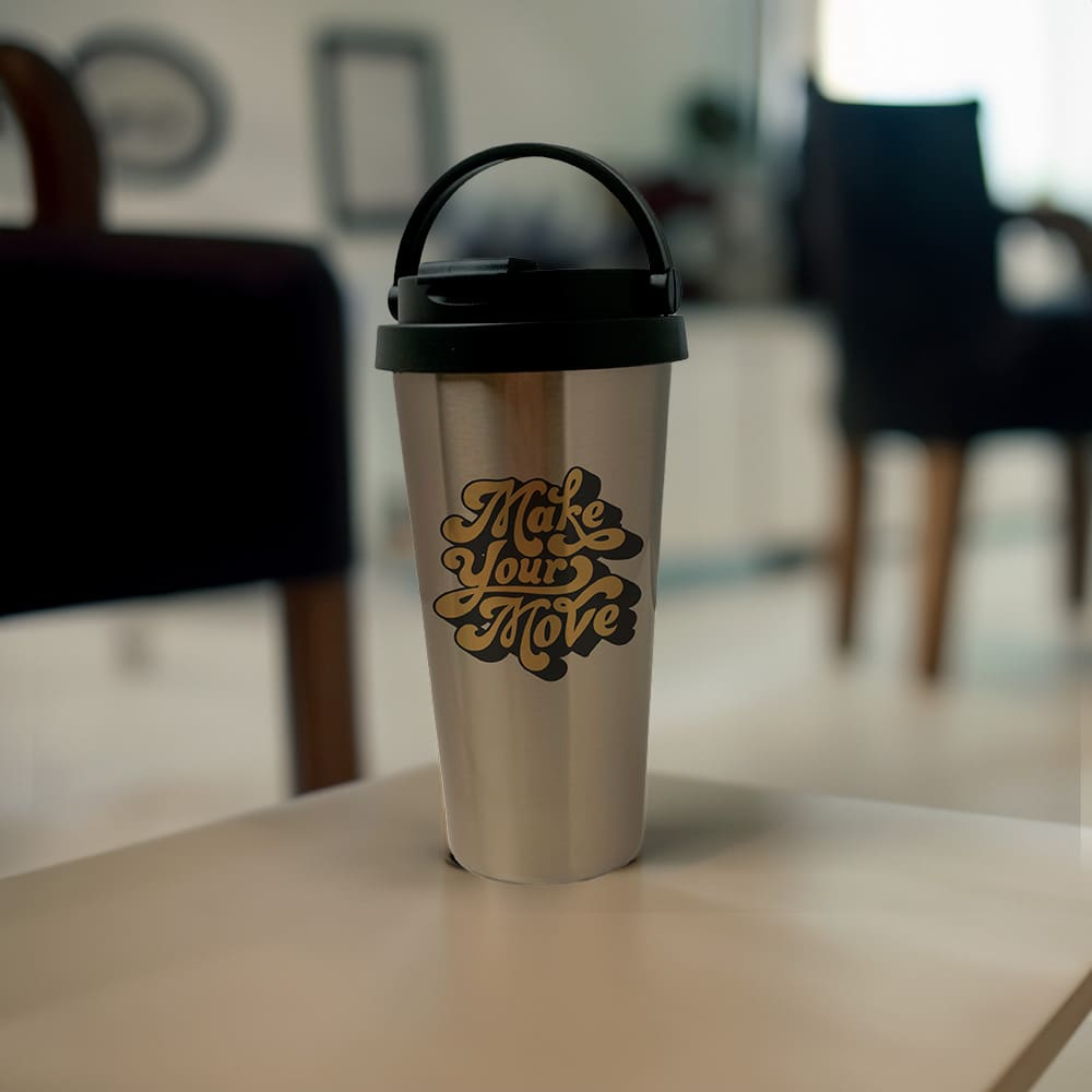 Vaso Cónico Acero Inoxidable Silver Tapa Negra