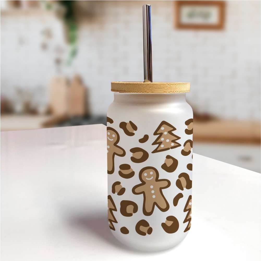 Vaso de vidrio frosted tapa bambu y popote 400ml sublimarts